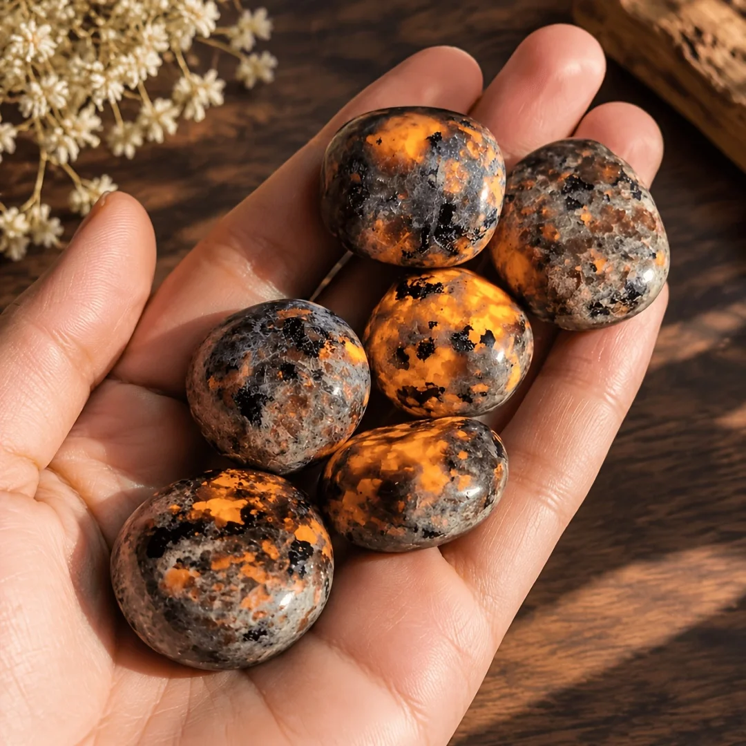 Natural Yooperlite Glowing Flame Stones - Uv-Activated Blue And Orange Flame Patterns, Polished Stone Decor, Home Decor