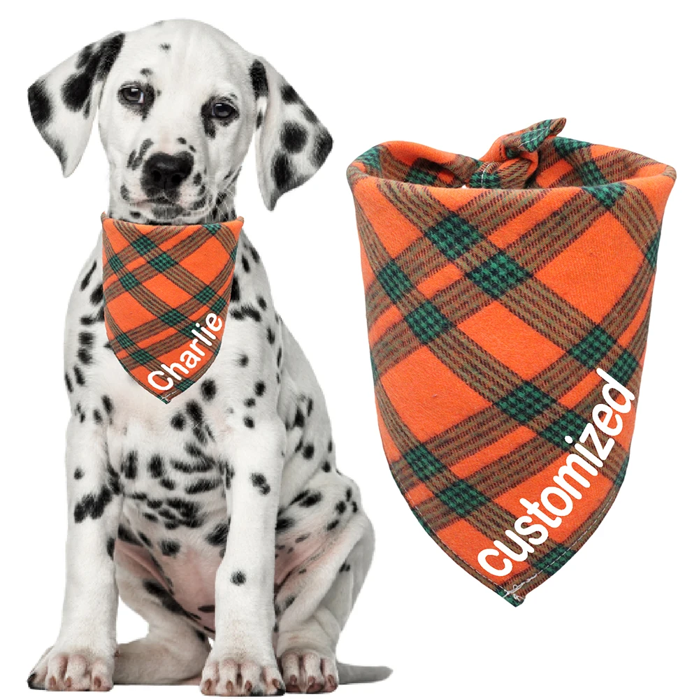 Custom Plaid Dog Scarf Bandana Personalized Name Dog Pet Bib Collar Lovely Gift For Small Medium Large Dog Neckerchief