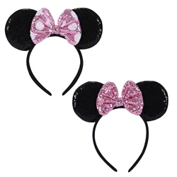 2 Pcs Mouse Ears Headbands,Shiny Bows Mouse Ears Headbands for Birthday Parties, Themed Events, A Perfect Addition to Your Trip