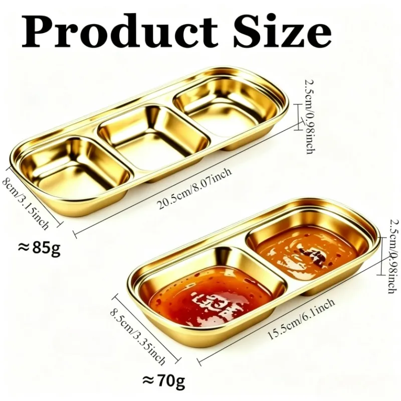 10Pcs Soy Sauce Dish 304 Stainless Steel Divided Dip Bowls Korean 2/3 Compartment Sauce Plate Seasoning Dipping Condiment Tray
