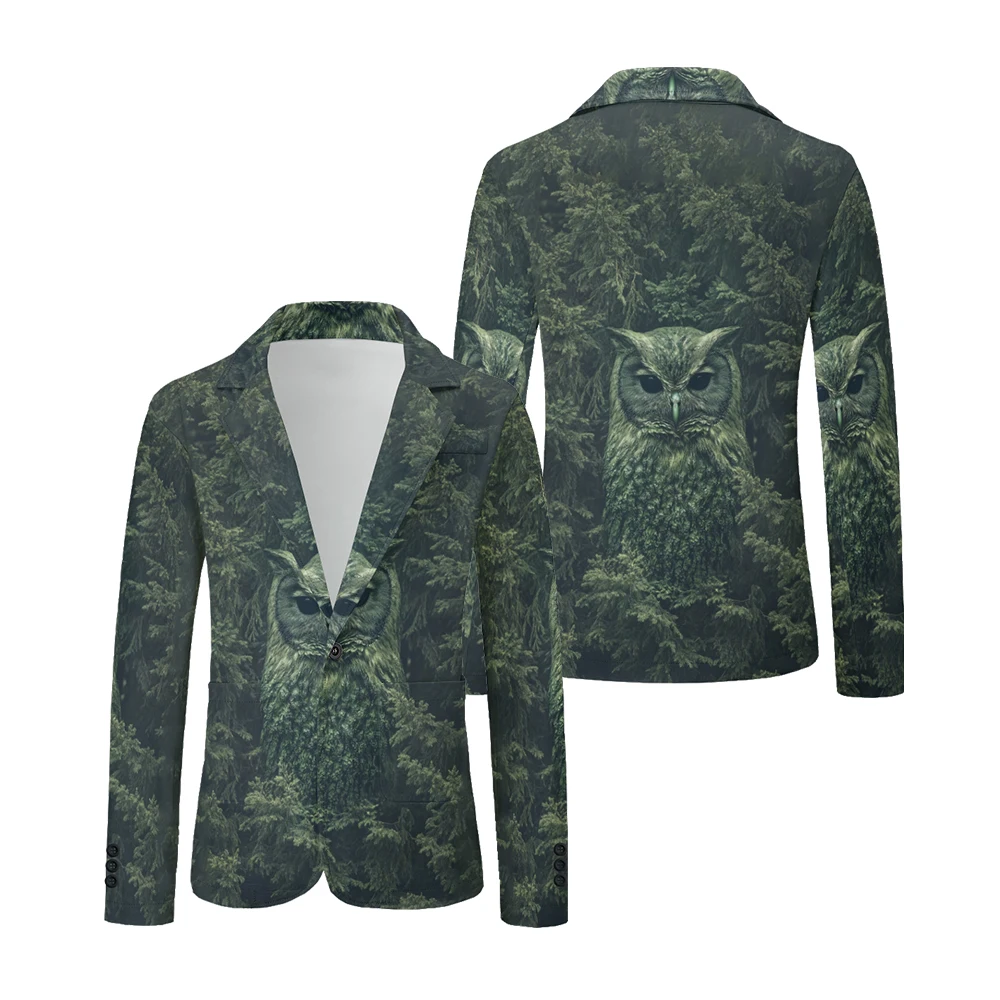

Men Casual Blazers Jungle Gorilla Suits Night Owl Printed One Button Coat Lightweight Trendy Business Jacket Slim Fit Clothing