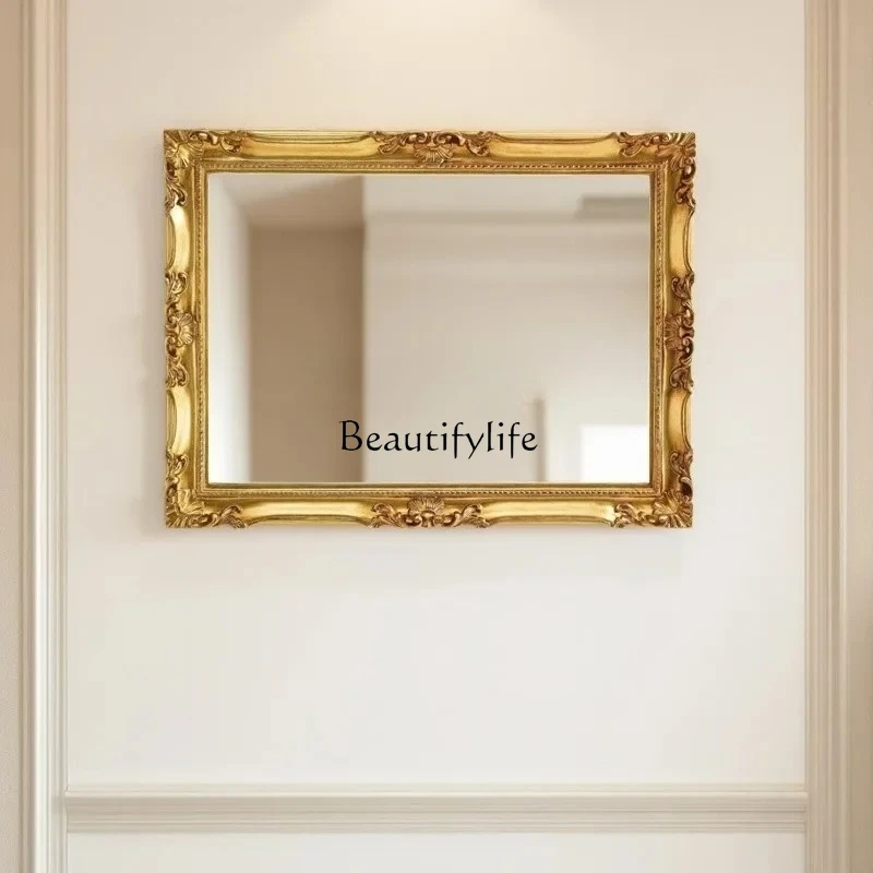 

European retro bathroom mirror, washstand carved makeup mirror French wall hanging living room entrance decorative mirror