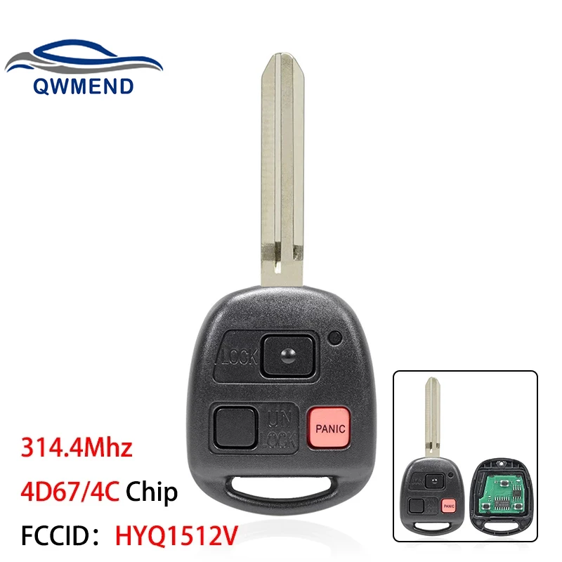 

QWMEND 3 Buttons Car Remote Key for Toyota Land Cruiser 1998-2007 Smart Car Key 314.4Mhz 4D67/4C Chip HYQ1512V