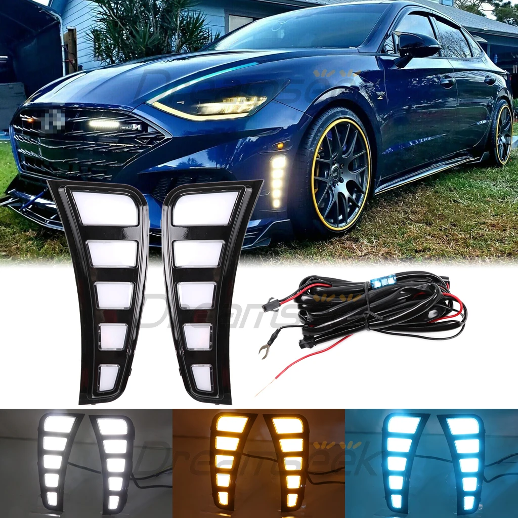 

3 Color LED DRL for Hyundai Sonata DN8 2020 2021 Daytime Running Light Mustang Style with Dynamic Sequential Turn Signal