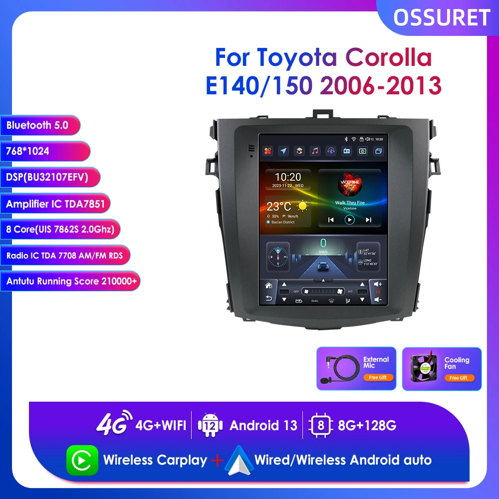 

9.7" Android 13 Car Stereo for Toyota Corolla E140 E150 2006 - 2013 Wireless Carplay Auto Radio Multimedia Player GPS 4G BT 2din