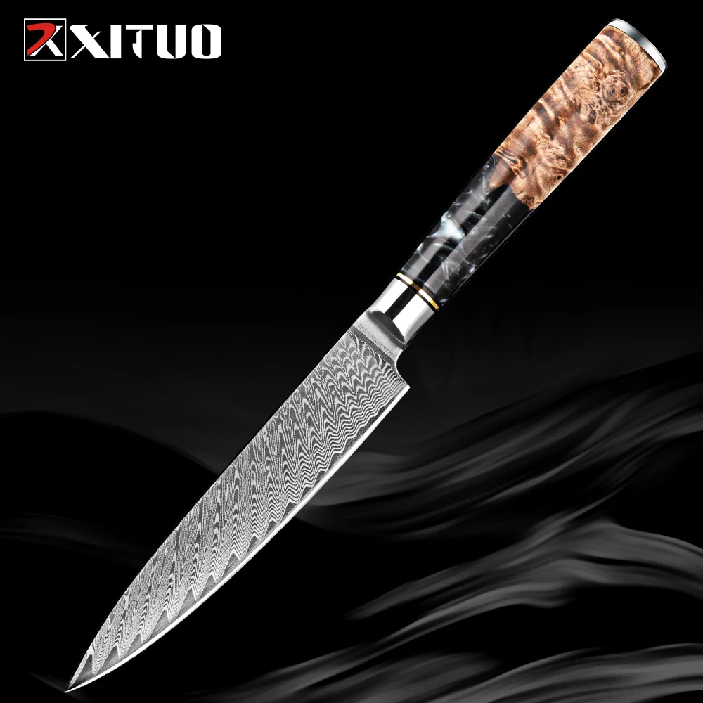 Professional High Quality Utility Knife 5 Inch Chef Knife Fruit Knife 67-layer Damascus Steel Peeling Knife Black Resin Handle