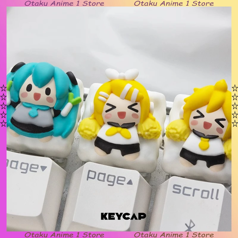كارتون هاتسون ميكو ثلاثية الأبعاد لوحة المفاتيح الديكور ميكو رين لين Keycap لملحقات لوحة المفاتيح الميكانيكية ذات المحور المتقاطع