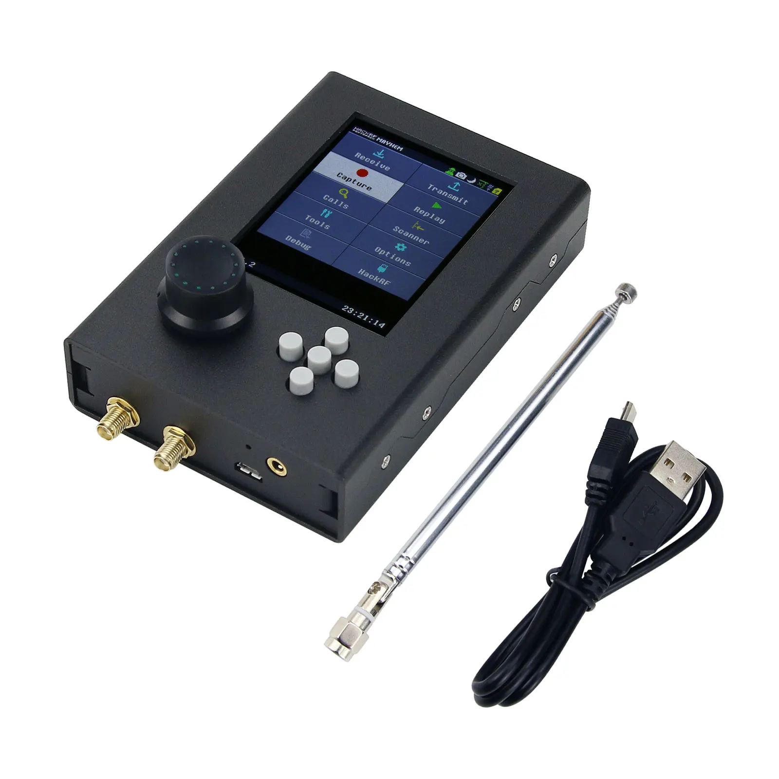 Black Unassembled 1MHz-6GHz HackRF One + Portapack H2 + Telescopic Antenna + Data Cable SDR Radio