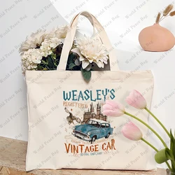 1 pc Wizard Flying Car pattern Tote Bag borsa a tracolla in tela per il viaggio borsa per la spesa riutilizzabile da donna per il pendolarismo quotidiano