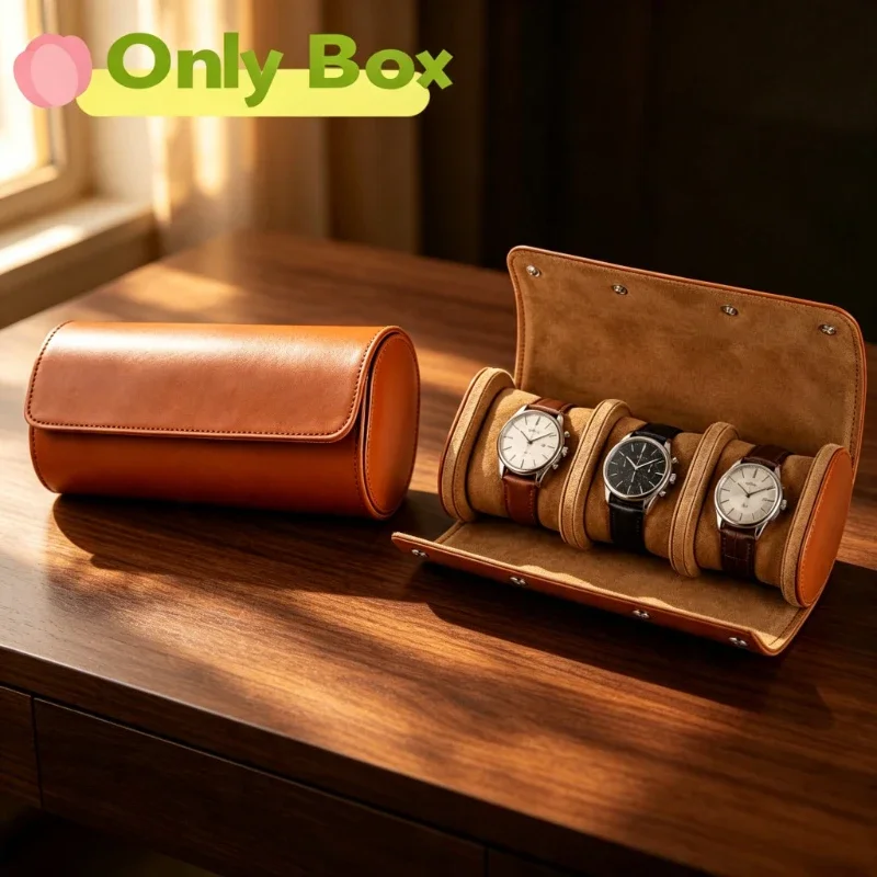 Retro Brown 3 Watch Roll Bag Portable Soft PU Leather Watch Storage Case Travel Wristwatch Protector Watch Collector Carry Pouch