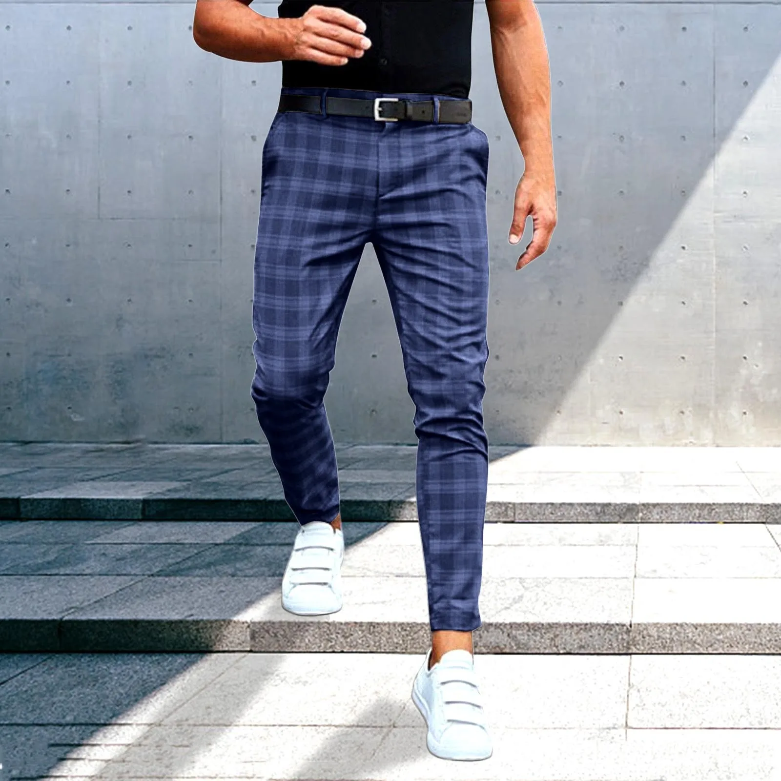 

Men's Plaid Pants Casual Elastic Long Trousers Cotton Skinny Business Work Pant for Male Classic Clothing Spring Luxury Brand