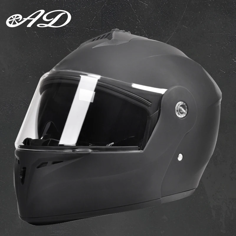 Casco de motocicleta con luces traseras LED de moda AD para hombres y mujeres, casco completo con doble espejo para viajes seguros