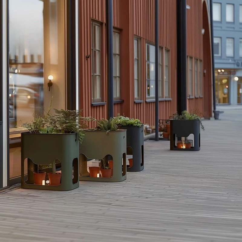 Outdoor Wrought Iron Planter Trough, Commercial Partition Fence, Planting Rack for Courtyard, Garden and Store Exterior