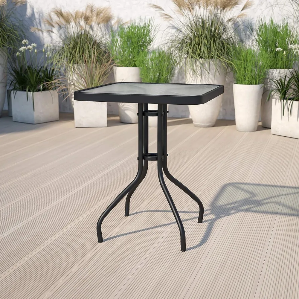 

23.5" Square Tempered Glass Metal Table