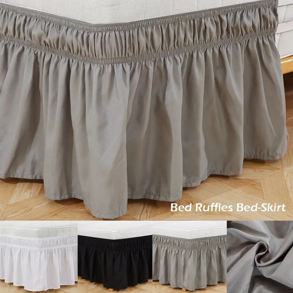 Weicher Polyester-Bettrock, elastisch, abnehmbar, einfarbig, Bettseiten-Dekoration, Bettrock für Schlafzimmer