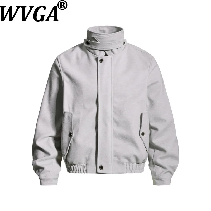 WVGA Autumn New Men Minimalist Style Stand-up Collar Short Jacket Diagonal Buttons Trendy Solid Color Loose Fit Coata Ins W27169