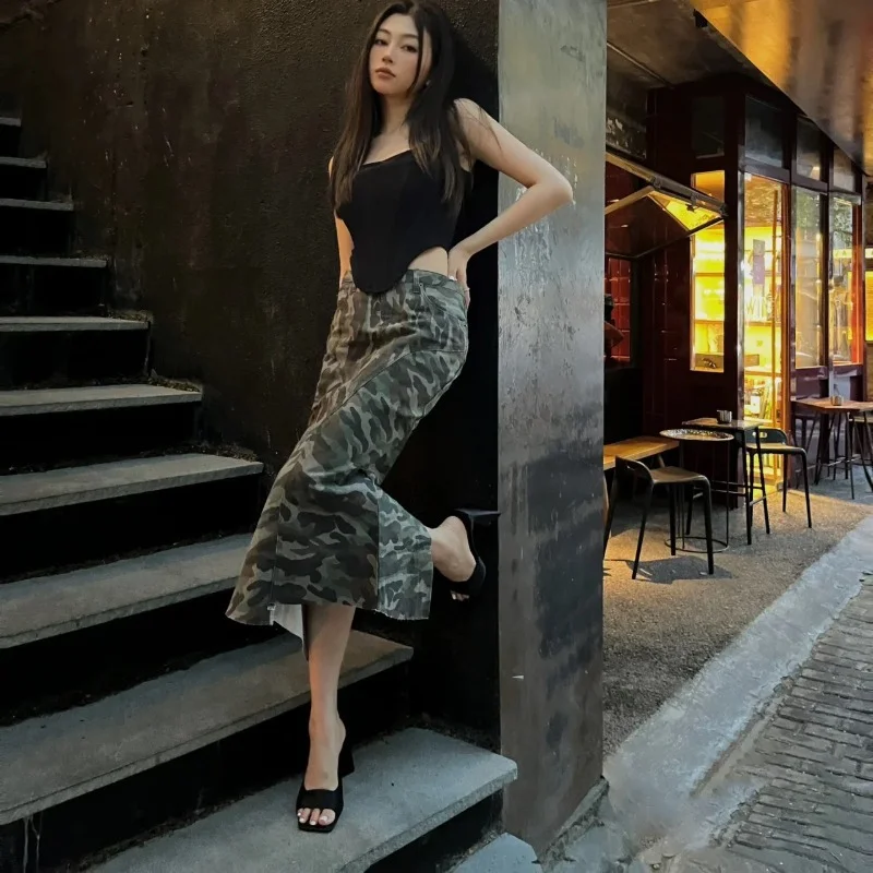 Camouflage Mermaid Skirt Street Feel Workwear Camouflage Printed Skirt Women