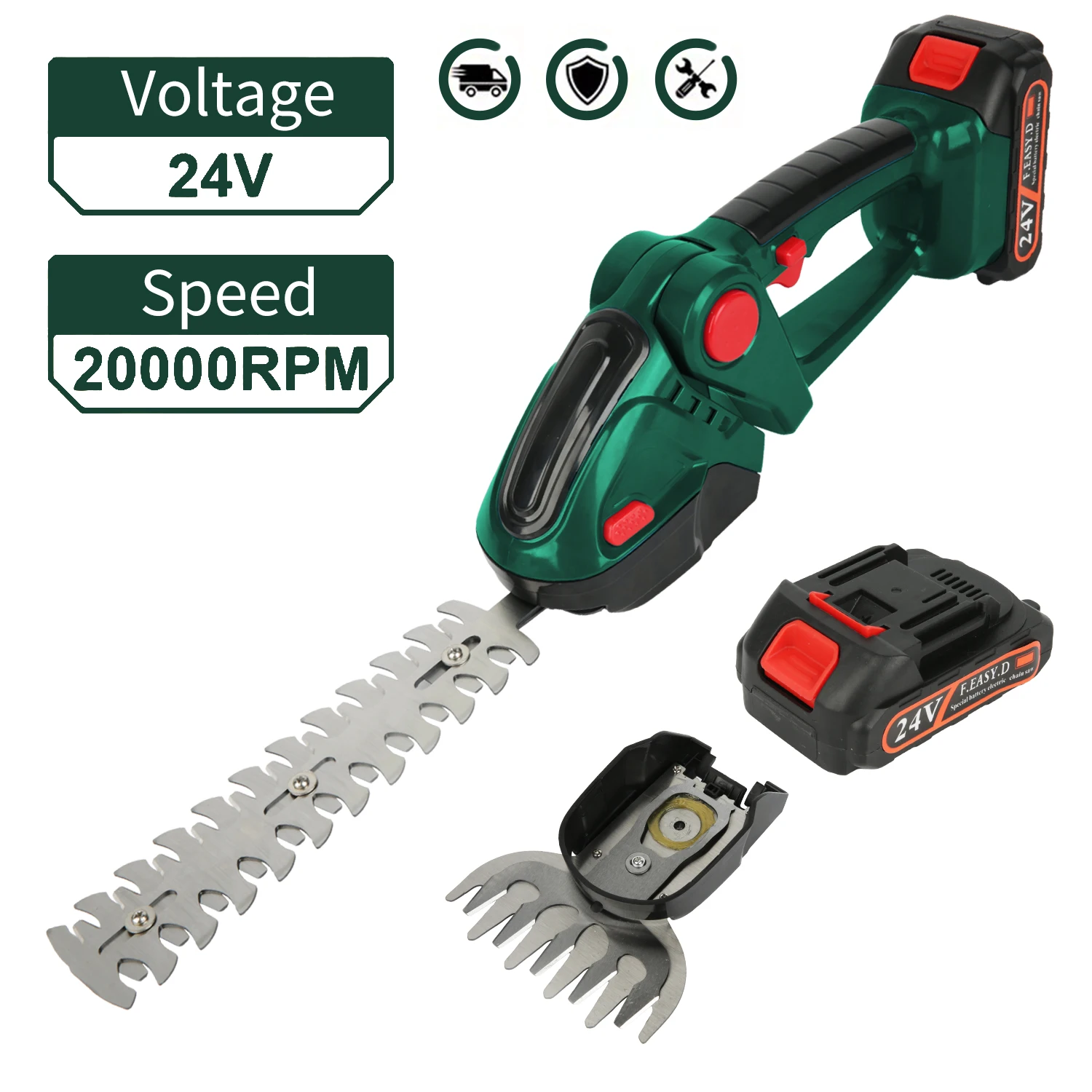 Cortasetos Eléctrico de 24V para el Hogar 2 en 1 90 °   Tijeras de Podar Inalámbricas Recargables Ajustables para Jardín y Césped