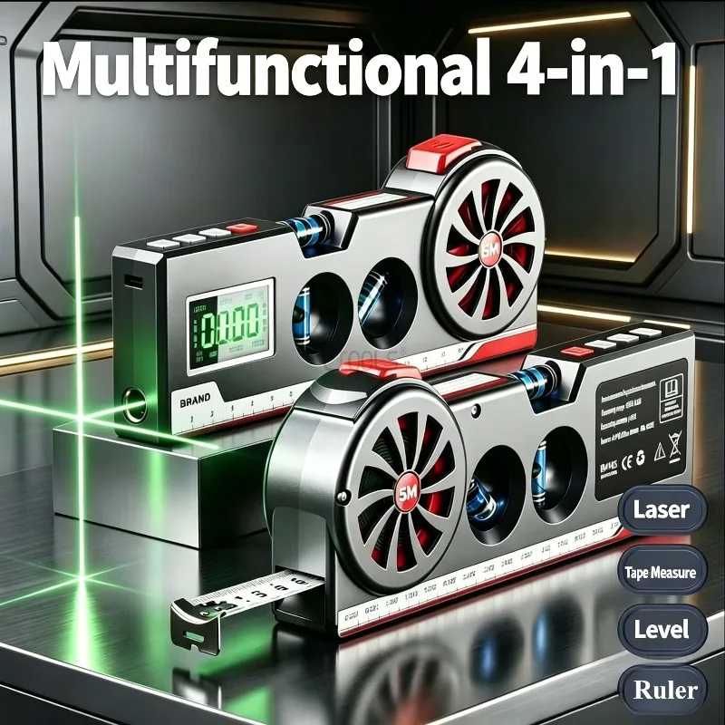 Multifunctional Laser Level with Tape Measure Digital Cross Right Angle Laser Line Marker with Horizontal Bubbles Measuring Tool