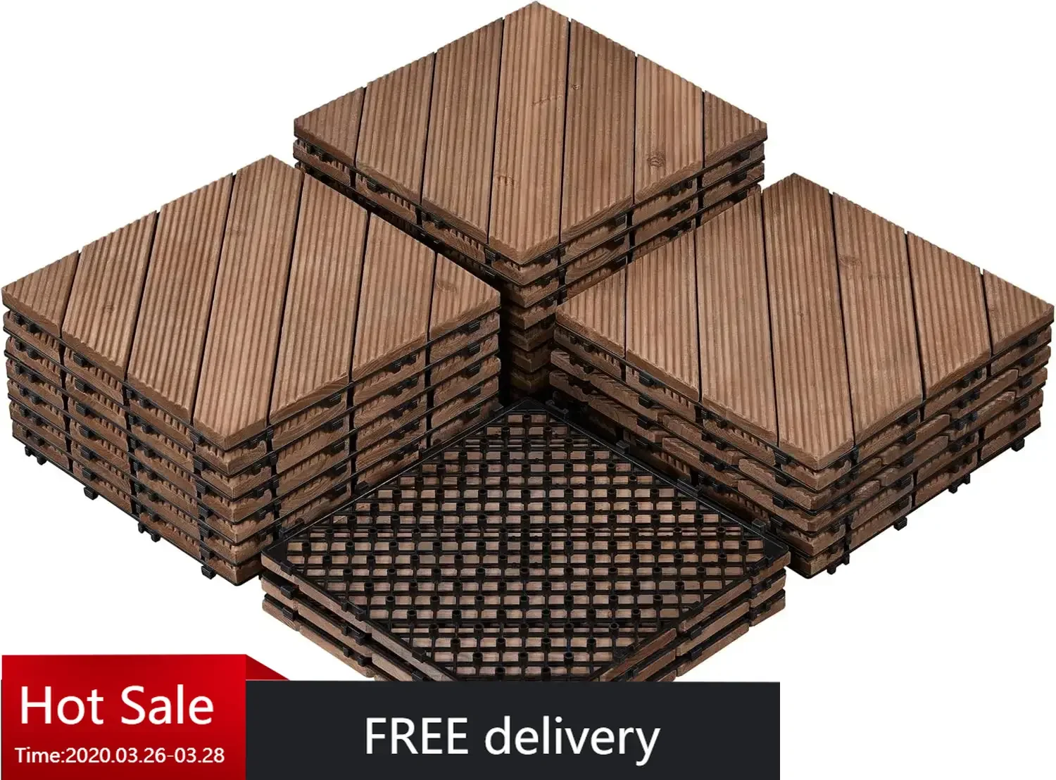 27 Pcs Wood Interlocking Flooring Tiles, Wooden Deck Tiles Interlocking Poolside Balcony, Easy Flooring,12 x 12in, Brown