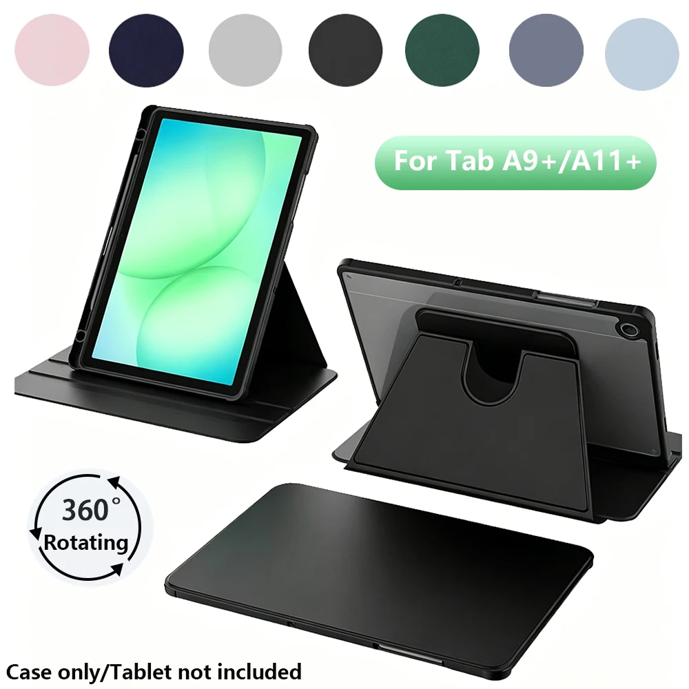 360° drehbare Acryl-Schutzhülle für Samsung Tab A9 Plus A11 Plus SM-X110/X115/X133/X135 mit S Pen-Halterung, automatischer Schlaf-/Wachfunktion, transparente Abdeckung