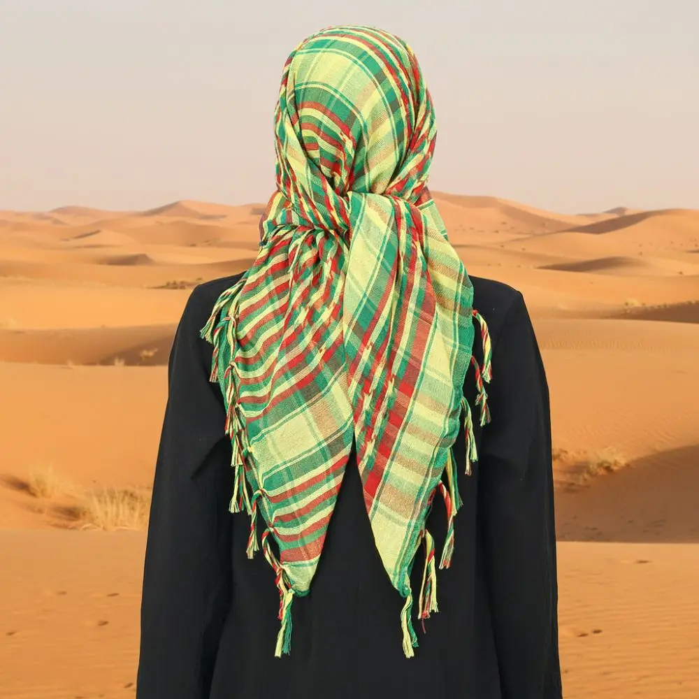 Windproof Middle East Muslim Scarf Sandproof Red Yellow Green Arabic Square Scarf Thickened Neck Warmer Headscarf Outdoor Sports