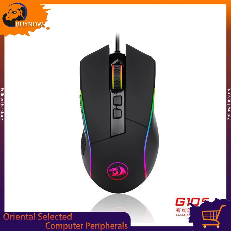 Проводная игровая мышь Redragon Lone Wolf G105, RGB, 1600 точек на дюйм, 3 кнопки, программируемый эргономичный дизайн для ноутбуков, ПК, игр
