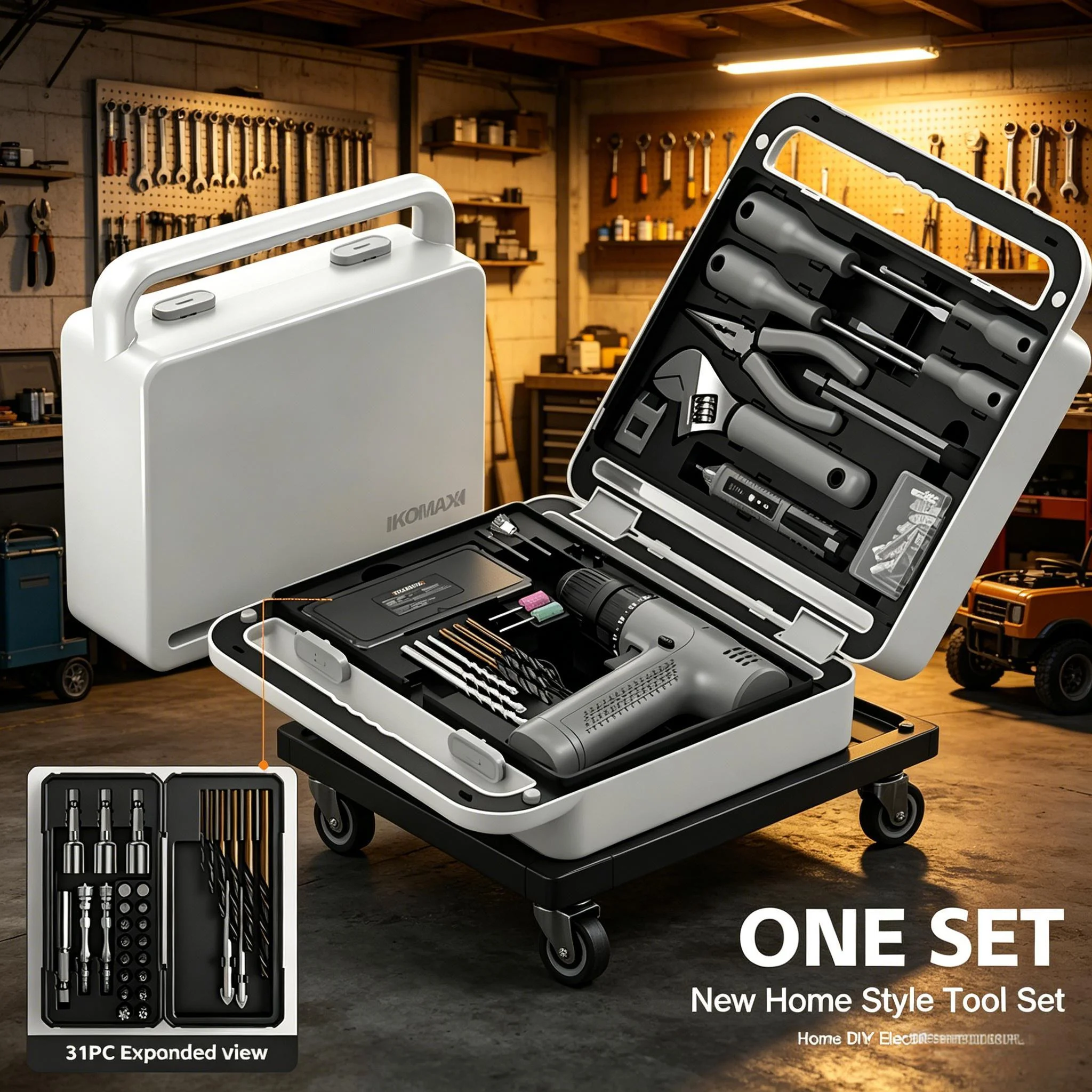 22Pcs Cordless Impact Drill Tool Set Type-C Charging Portable Hardware Kit With Storage Box For Home Maintenance DIY ECT