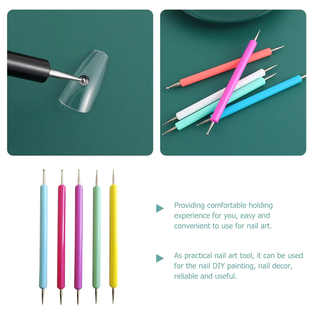 5 Pcs Manicure Tools Set Nail Stippling Painting Supplies Plastic Polymer Clay Dotting for Nails