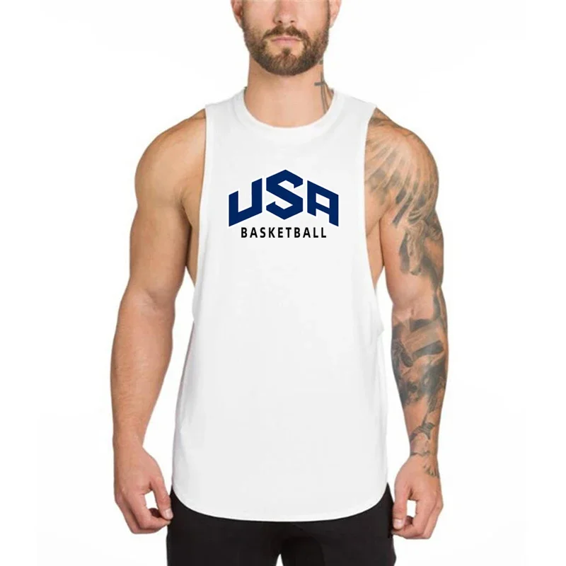 Summer Men's Athletic Cotton Drop Armhole Tank Tops Crew Neck Curved Hem Sleeveless Gym Workout Running Vest Sportswear Shirt