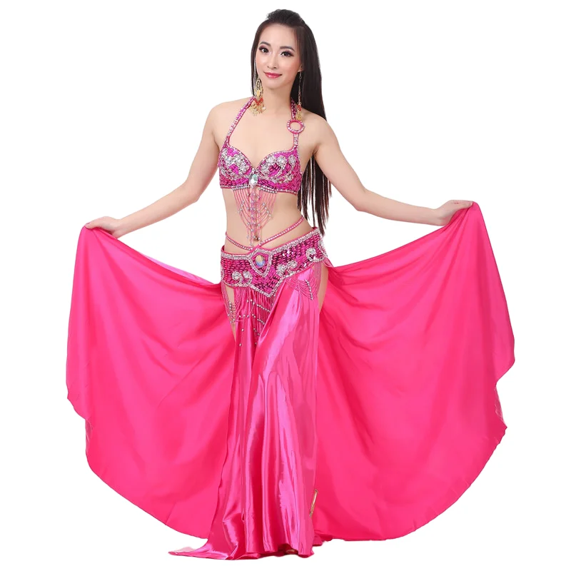 Women Long Satin Panel Skirt 2 Side Slit Belly Dance Tribal Swing Gypsy Costume Sexy Dress Double Forktailed Church Praise Gold