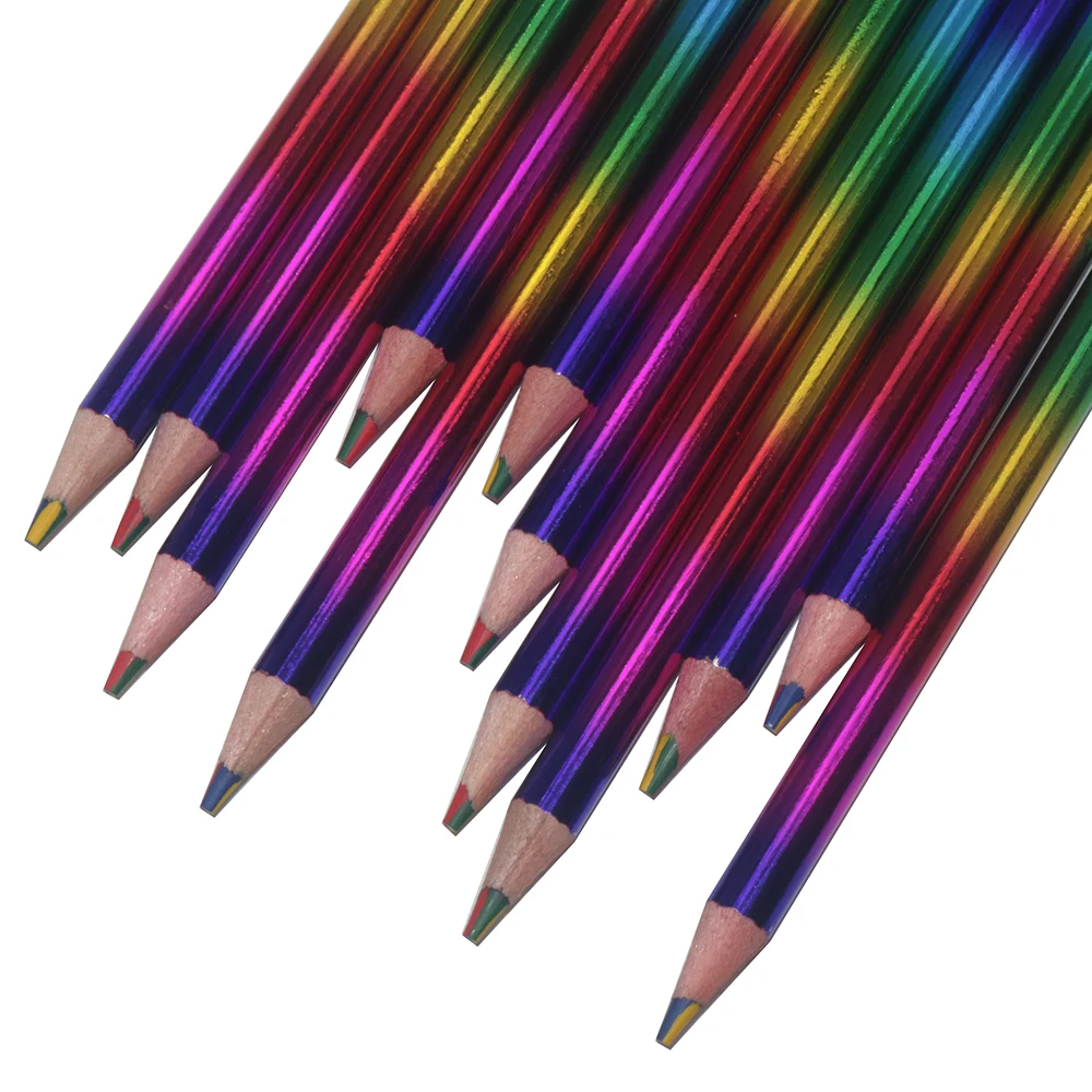 5/12 Pcs Rainbow Colored Pencils, 4 Color in 1 Pencil .Suitable for Schools, Students, Sketching, Doodling, Coloring, Painting.