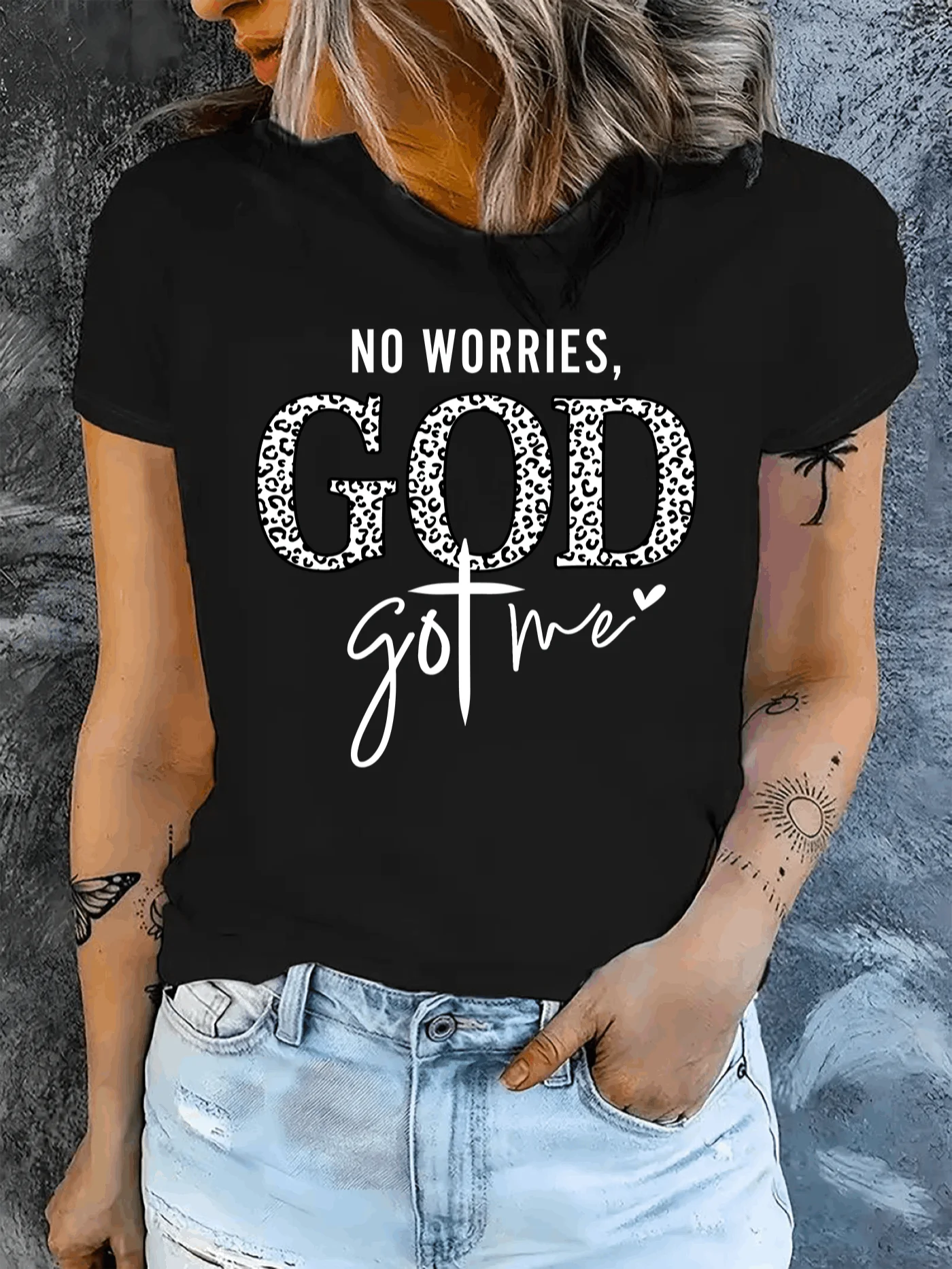 تي شيرت نسائي من God Got Me مريح برقبة دائرية كاجوال من مزيج القطن وأكمام قصيرة ناعمة قابلة للتنفس #4