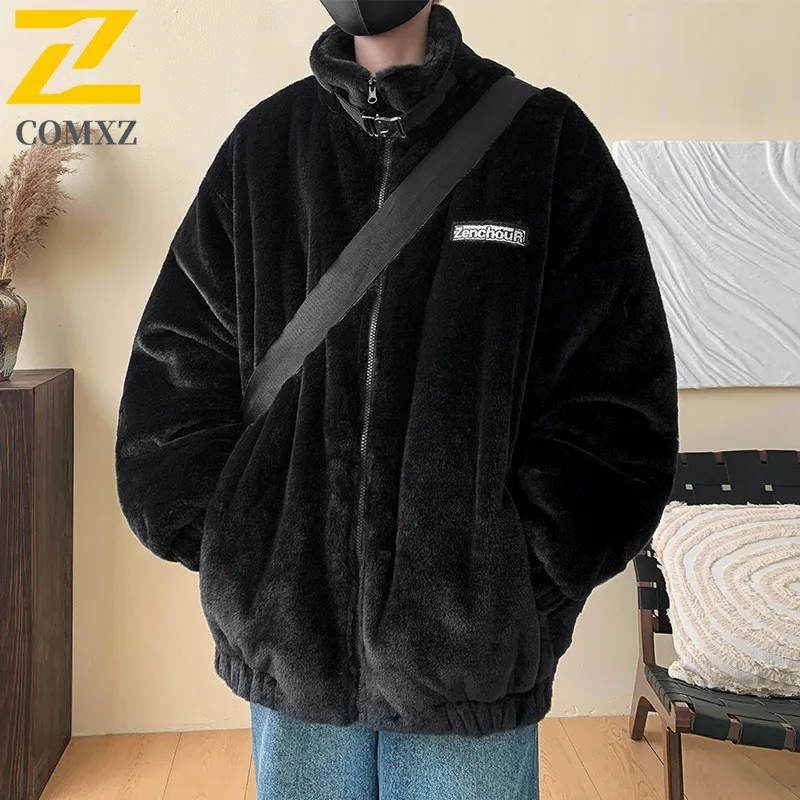 COMXZ 2025 الشتاء فرو الأرنب الصناعي سترة قطن D3124 TP95 الوقوف طوق مشبك تصميم معطف دافئ #2