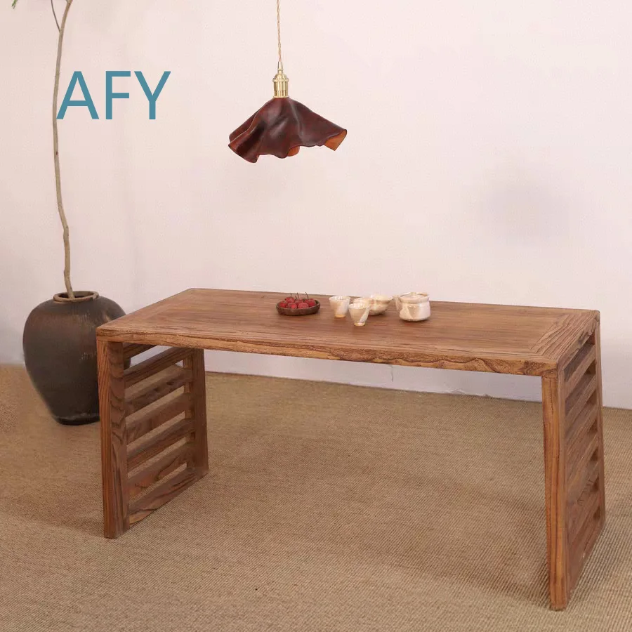 Japanese Tatami Tea Table for Home Balcony Living Room for Old Elm Retro Nostalgic Solid Wood Low Coffee Table for Small