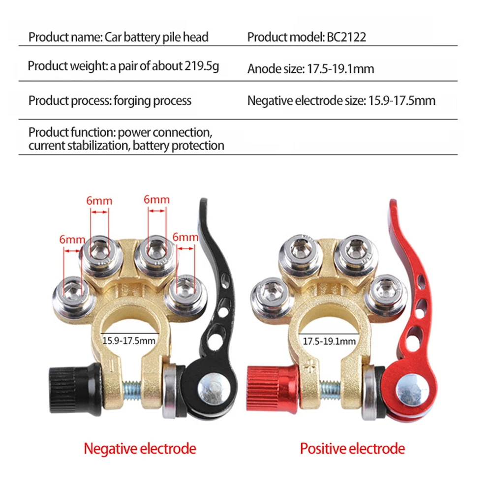 Car Battery Terminals Cable Terminal Adapter Copper Clamps Top Post Quick Release Disconnect Shut-Off Connectors Car Accessories