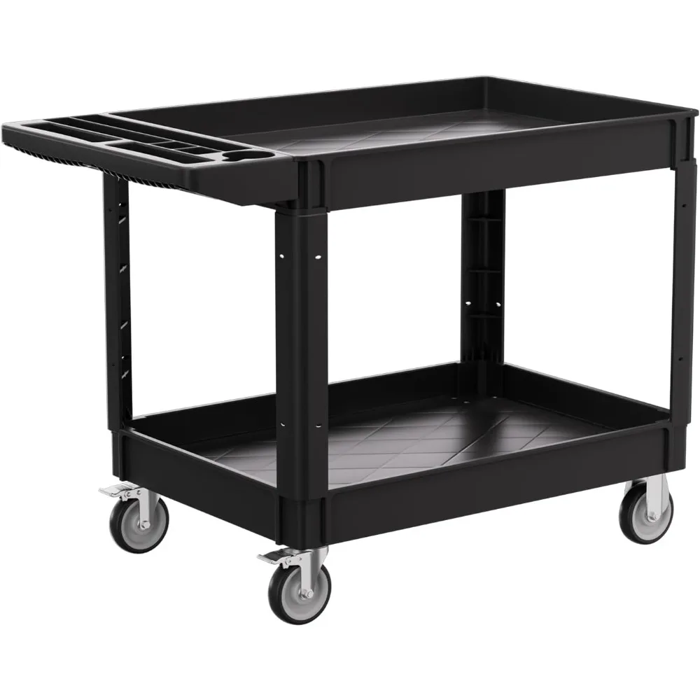 2-Tier Rolling Tool Cart,Heavy-Duty Plastic Service Cart with Lipped Shelves,550 lbs Capacity Utility Cart,46 x 26 Inch Rolling