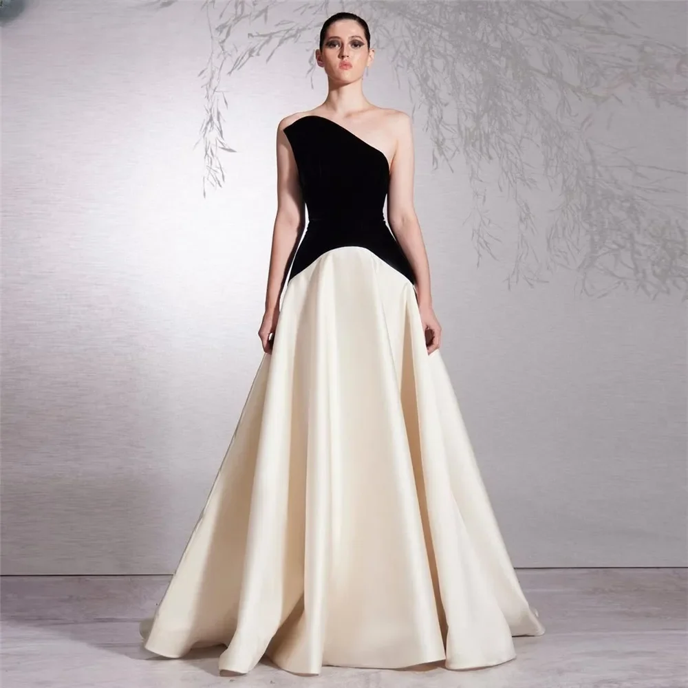 2025 nueva moda vestido de noche para mujeres sin tirantes contraste Color A-Line elegante vestidos de fiesta vestidos formales de cóctel