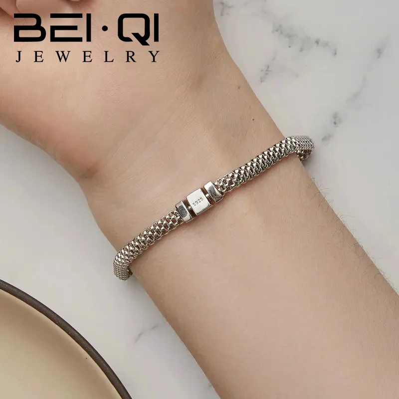 925 Sterling Silver Simple Knitted Mesh Bracelets  High Quality  Chain For Women Couple Fashion  Party Wedding Jewelry G