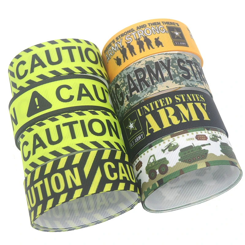 DUWES 50yards caution army Printed Grosgrain Ribbon Accessory Hairbow Headwear Decoration DIY Wholesale OEM D1279