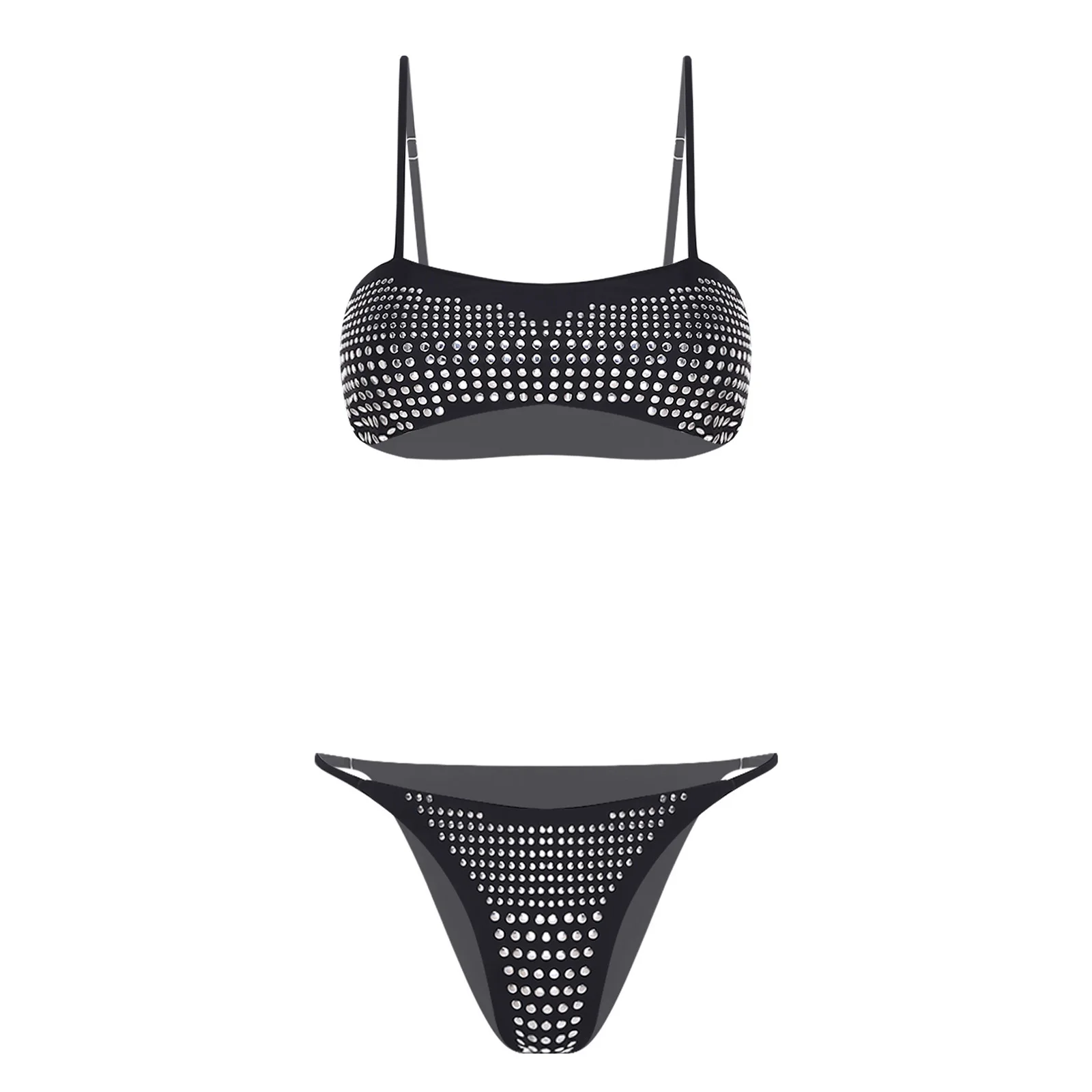 Women Fashion Glittery Bikini Swimwear Sets Sequin Bra Top with High Waist Briefs Beachwear for Sun Bathing Tropical Vacation