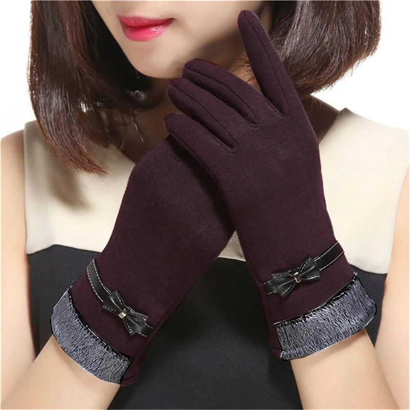 New Fashion Grace Lady Gloves Women Winter Vintage Bow-Knot Touch Screen Driving  Warm Windproof Glove Mittens Wholesale