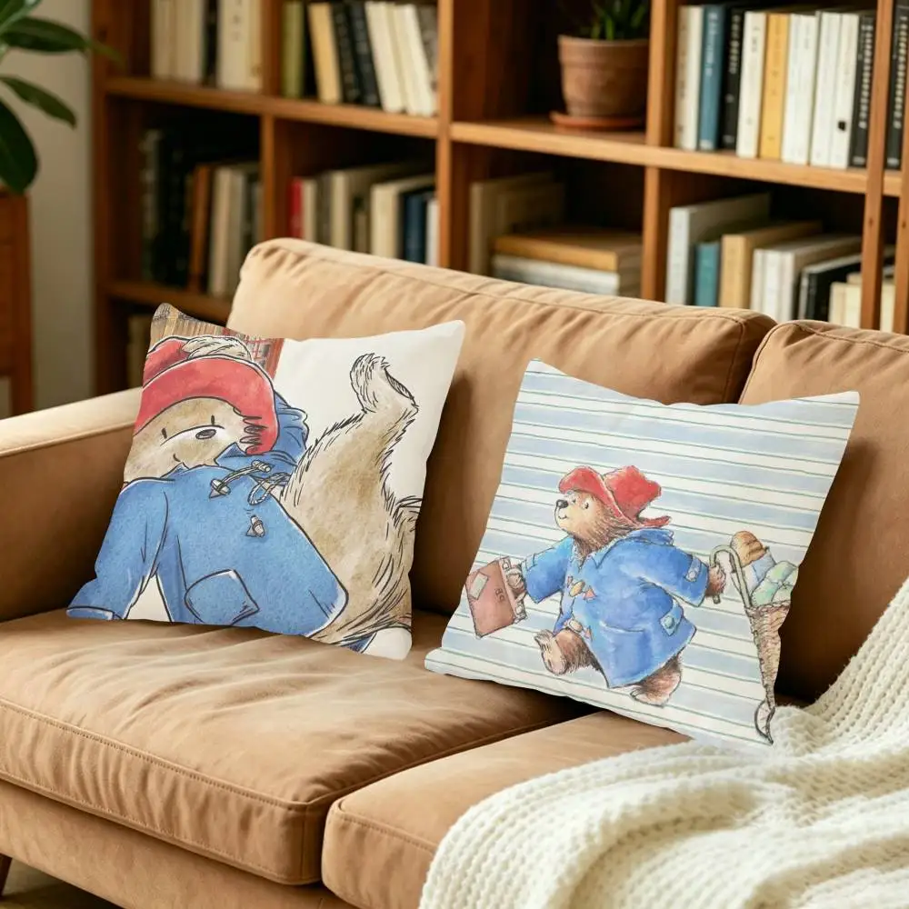 Cute P-Paddington Bear Double-sided print Pillow Case for Sofa Living Room Home office Decor Protective Cover