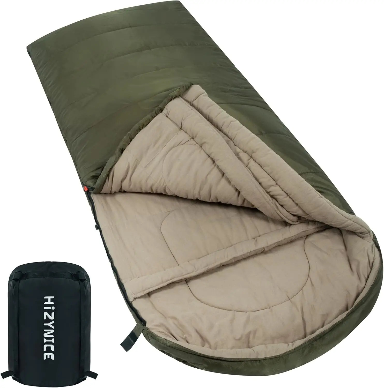 

Cold Weather Sleeping Bag 100% Cotton Flannel XXL for Adults Big and Tall, Free Compression Sack