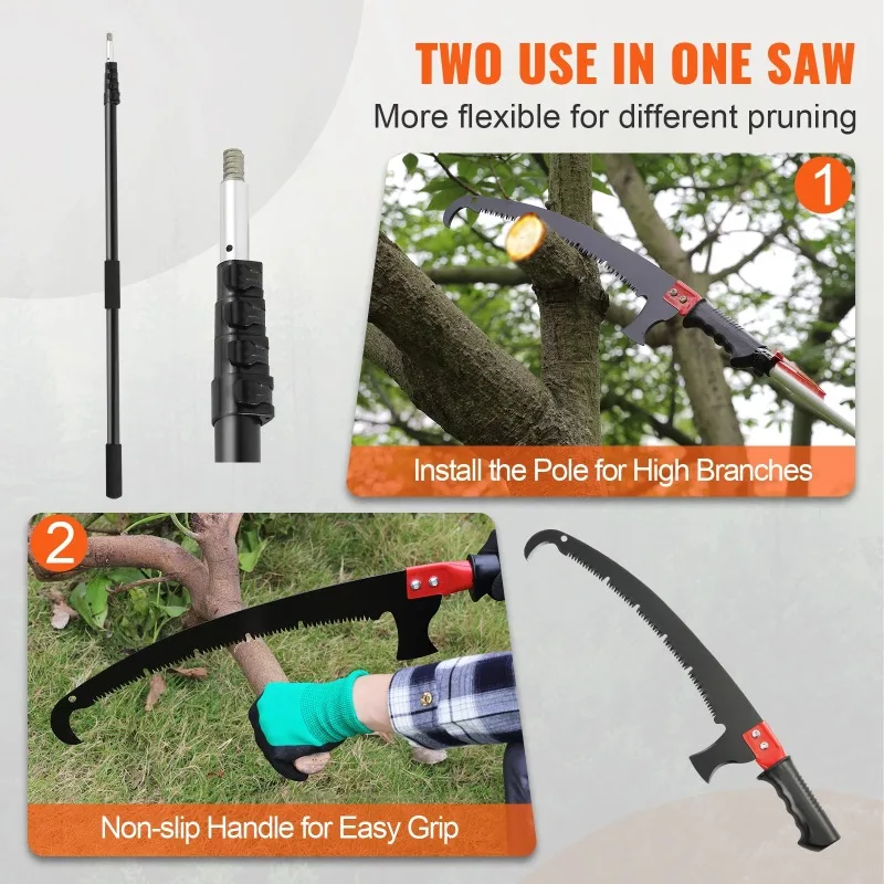 Manual Pole Saw Extendable Tree Pruner  Steel Blade for High Branches Trimming with Lightweight Aluminum Alloy Handle