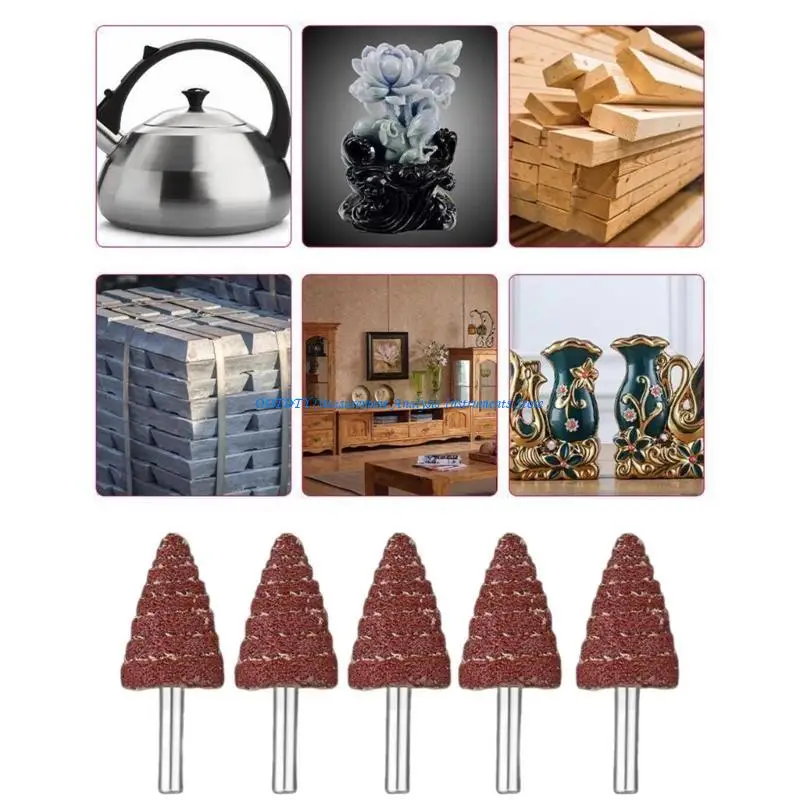 367D Professional 5Pcs Cone Sandpaper Deburring Flap Wheel High Efficiency Rotary Head for Precise Grinding Polishing