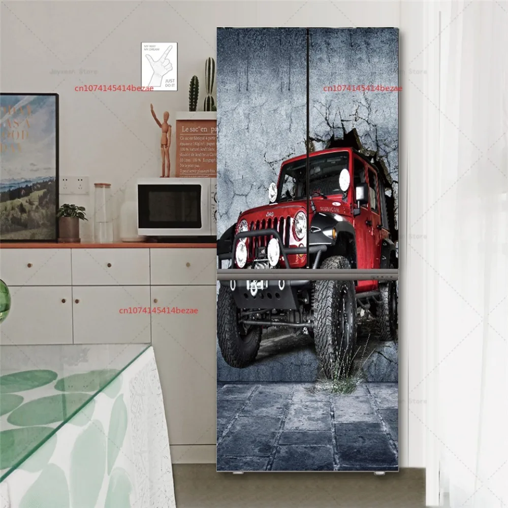 PVC Graffiti Printed Self-adhesive Stickers Refrigerator Waterproof Wallpaper Kitchen Decoration Refrigerator Decal Wallpaper