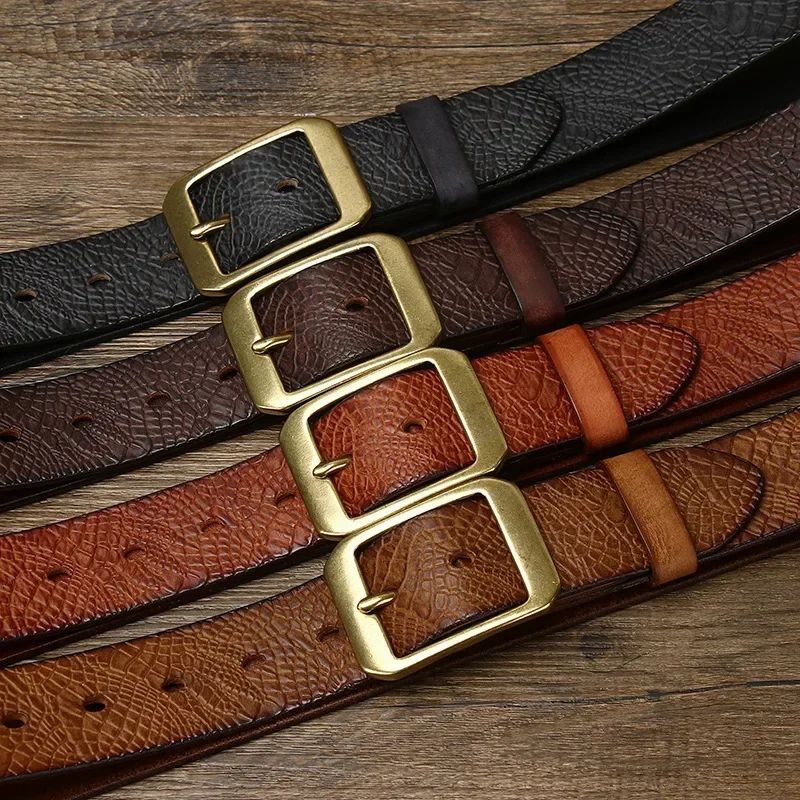 3.8CM Pure Cowhide High Quality Genuine Leather Belts for Men Brand Strap Male Brass Buckle Fancy Vintage Jeans Cowboy Cintos