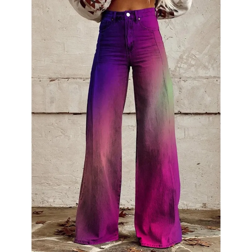 Damen Y2K Tie-Dye Graffiti-Print Hose mit hoher Taille und weitem Bein, Farbverlauf, Streetwear, lässige, lockere Hose mit Taschen, XXS-3X – Detail 15