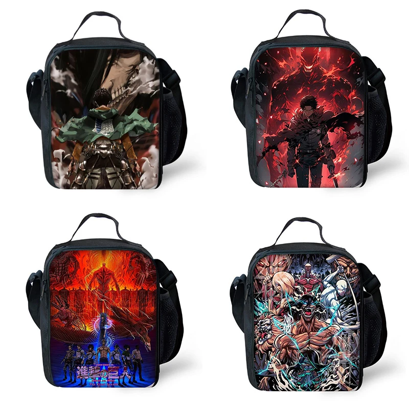 Sac isotherme de grande capacité pour enfants, attaque sur Titan, garçon et fille, étudiant, pique-nique en plein air, réutilisable, glacière